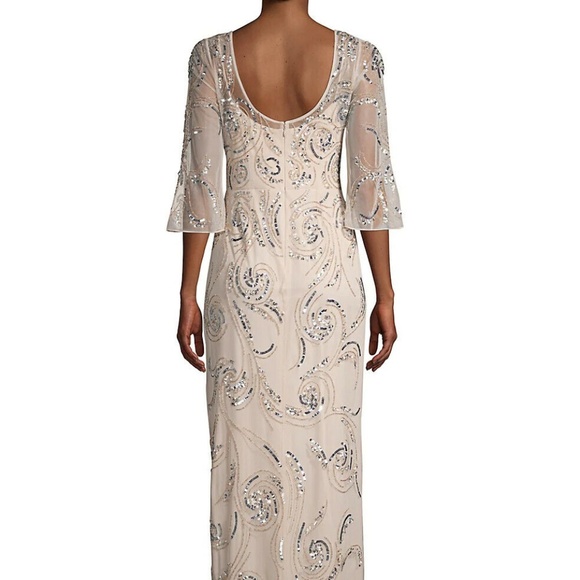 NWT‎ $495 Aidan Mattox 3/4 Sleeve Beaded Column Gown in Champagne [SZ 6 ] - Picture 16 of 16